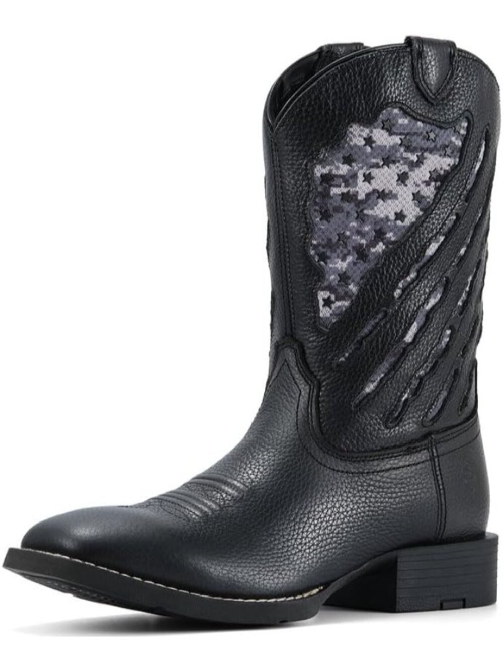 Men's  Black Deertan Leather Mid calf Square Toe Block Heel Cowboy western